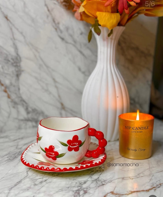 Hand-Painted Floral Ceramic Cup & Saucer Set
