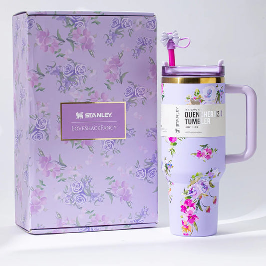 Floral Stanley Style Quencher H2.0 Tumbler – 40oz Insulated Travel Mug with Straw