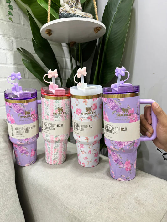 Floral Stanley Style Quencher H2.0 Tumbler – 40oz Insulated Travel Mug with Straw