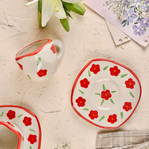 Hand-Painted Floral Ceramic Cup & Saucer Set