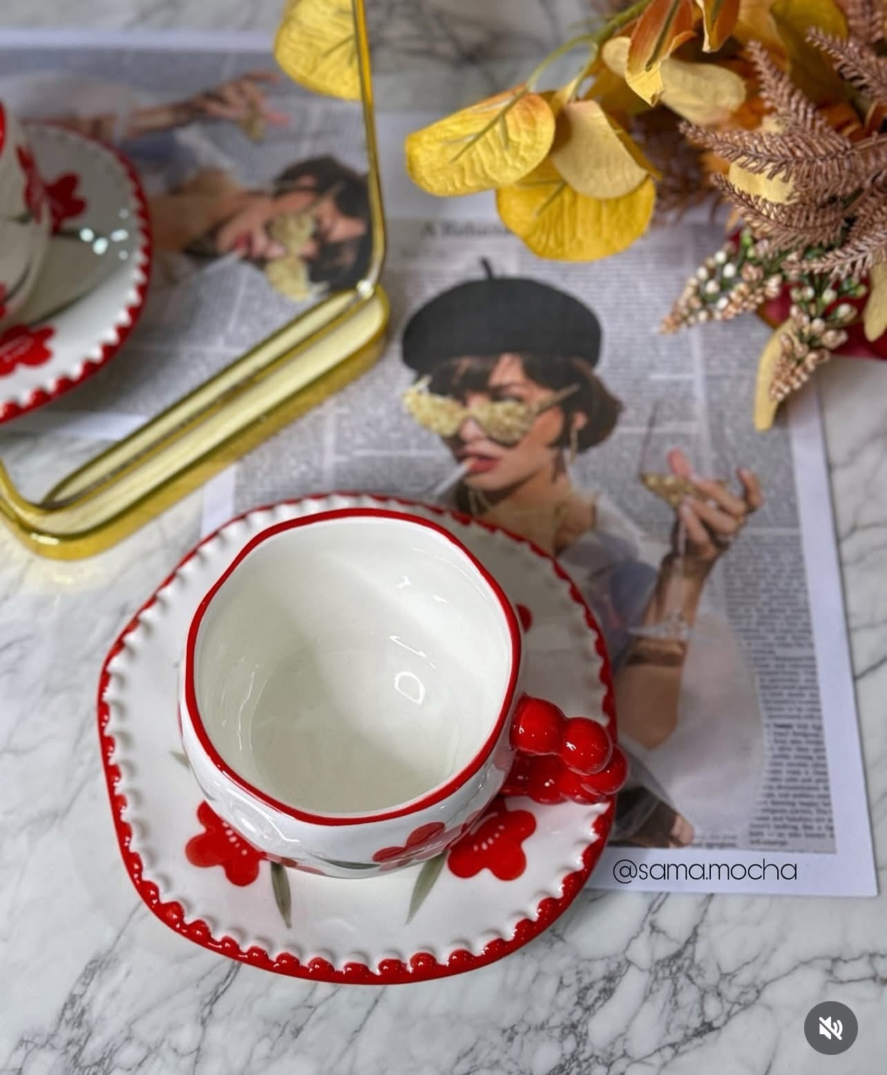 Hand-Painted Floral Ceramic Cup & Saucer Set