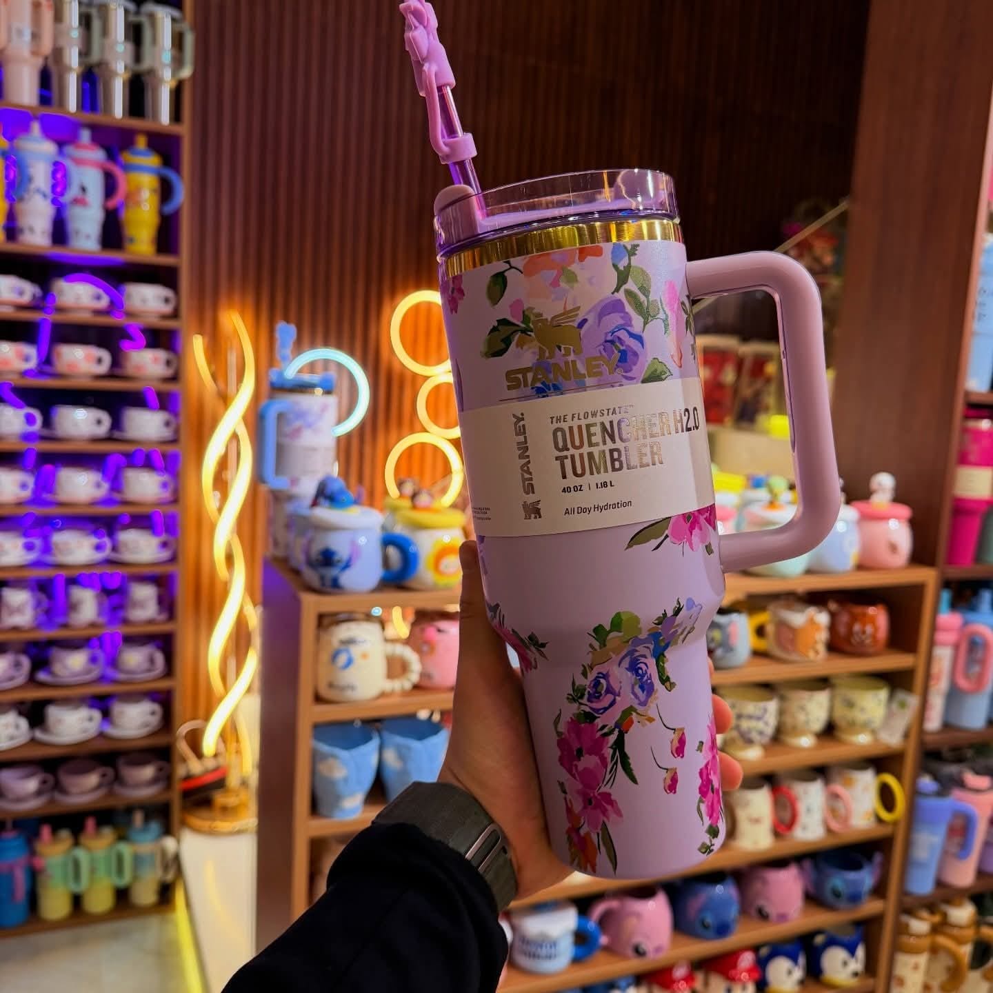 Floral Stanley Style Quencher H2.0 Tumbler – 40oz Insulated Travel Mug with Straw
