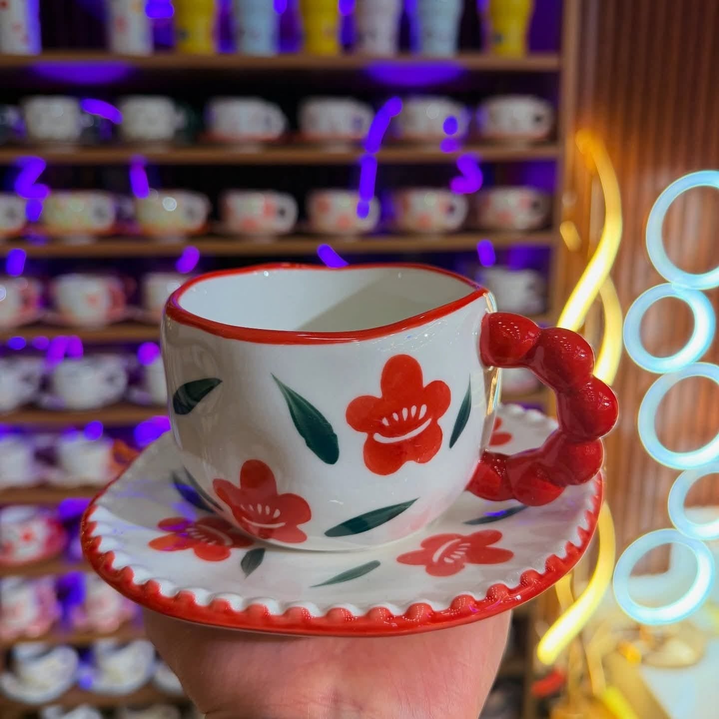 Hand-Painted Floral Ceramic Cup & Saucer Set