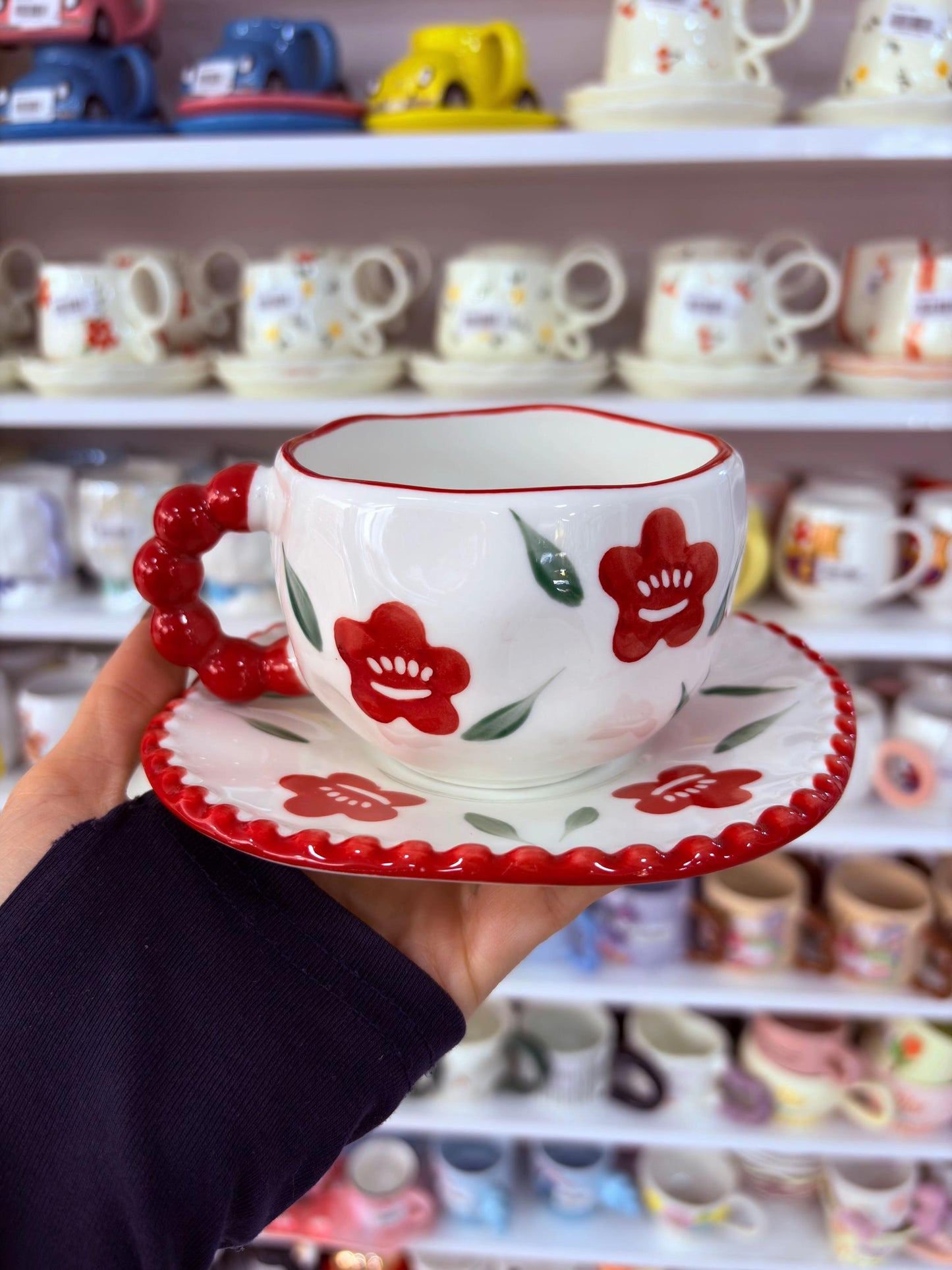 Hand-Painted Floral Ceramic Cup & Saucer Set