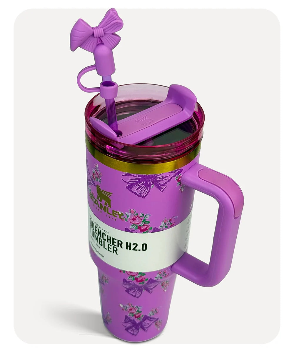 Floral Stanley Style Quencher H2.0 Tumbler – 40oz Insulated Travel Mug with Straw